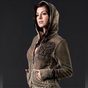 Affliction Mosh Zip Up Hoodie Heavyweight Brown Sweatshirt Skull Women’s Size L